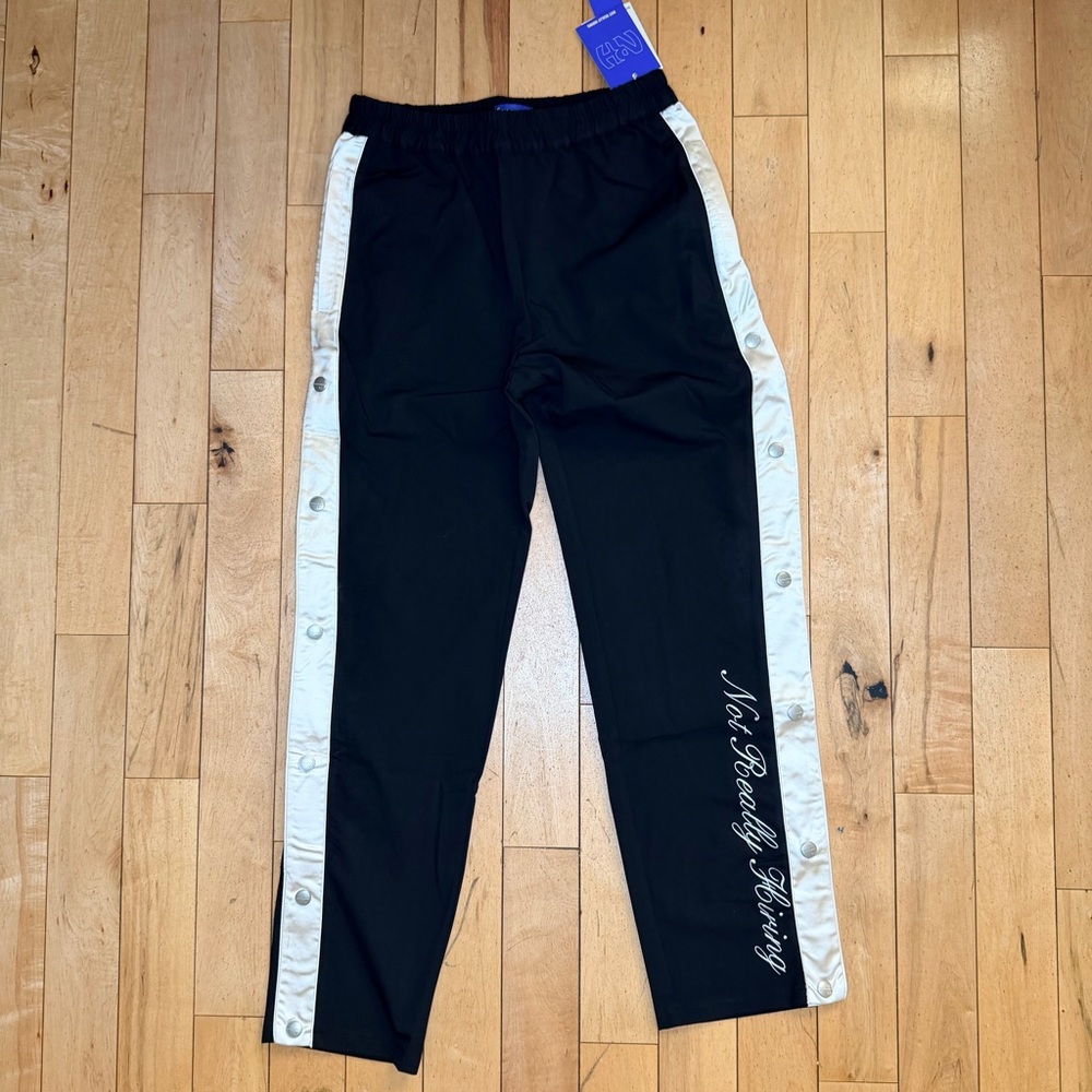 Not Really Hiring Black/Gold Satin Striped Sweatpants sz L